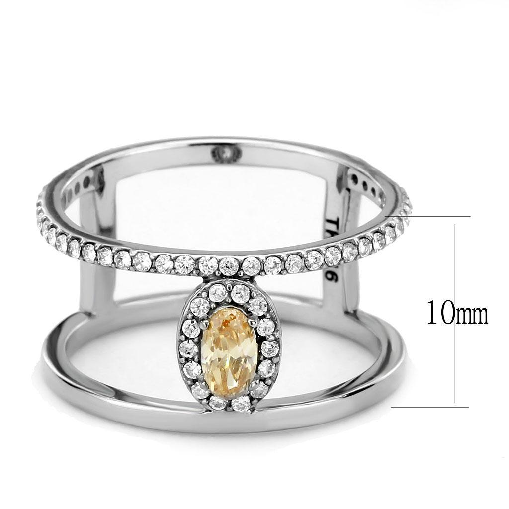 DA352 - High polished (no plating) Stainless Steel Ring with AAA Grade CZ  in Champagne - Joyeria Lady