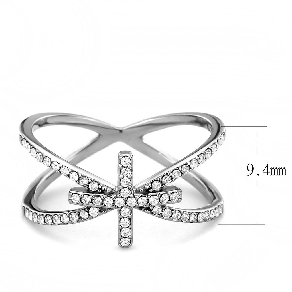 DA353 - High polished (no plating) Stainless Steel Ring with AAA Grade CZ  in Clear - Joyeria Lady