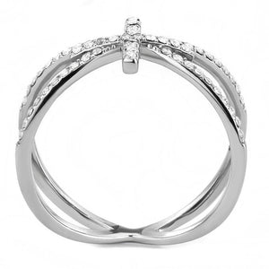 DA353 - High polished (no plating) Stainless Steel Ring with AAA Grade CZ  in Clear