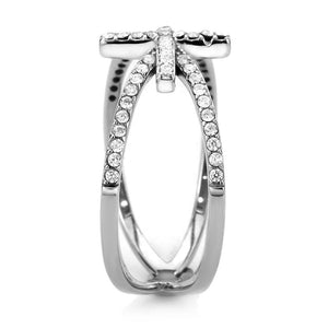 DA353 - High polished (no plating) Stainless Steel Ring with AAA Grade CZ  in Clear