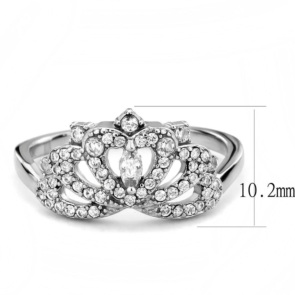 DA354 - High polished (no plating) Stainless Steel Ring with AAA Grade CZ  in Clear - Joyeria Lady