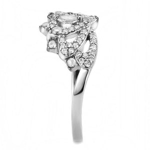 DA354 - High polished (no plating) Stainless Steel Ring with AAA Grade CZ  in Clear