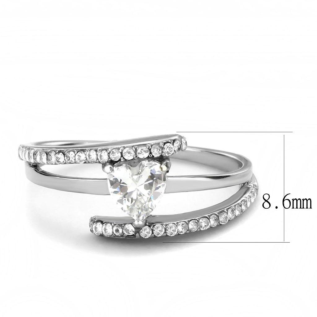 DA355 - High polished (no plating) Stainless Steel Ring with AAA Grade CZ  in Clear - Joyeria Lady