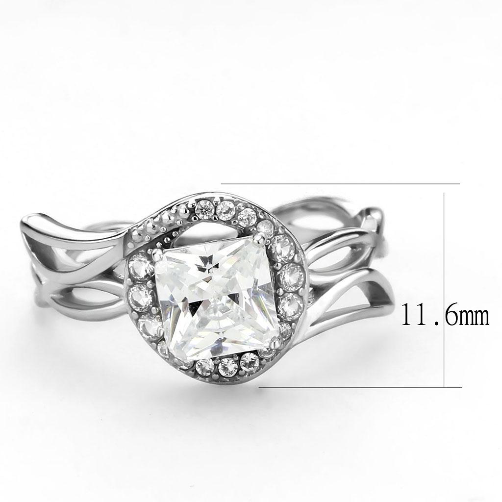DA357 - High polished (no plating) Stainless Steel Ring with AAA Grade CZ  in Clear - Joyeria Lady