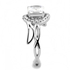 DA357 - High polished (no plating) Stainless Steel Ring with AAA Grade CZ  in Clear