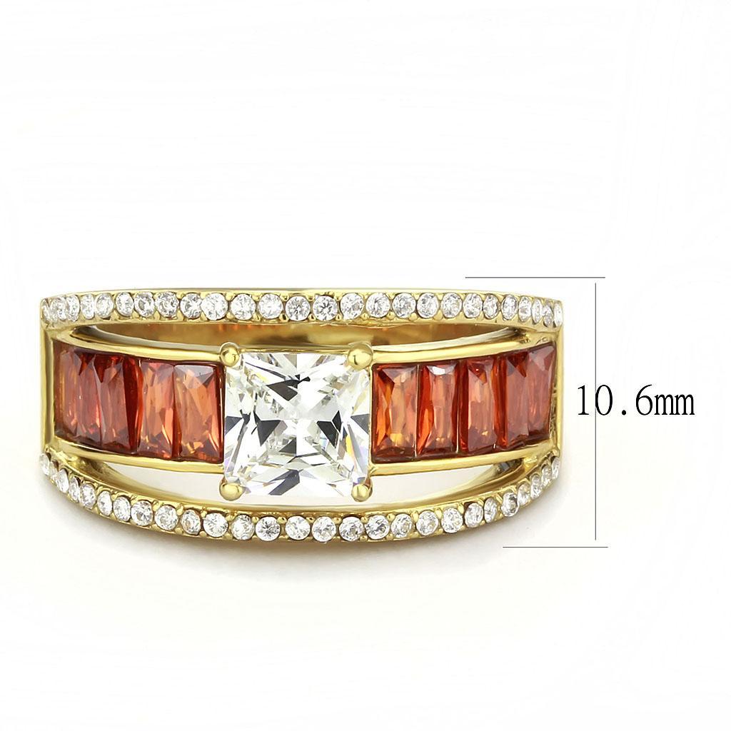 DA360 - IP Gold(Ion Plating) Stainless Steel Ring with AAA Grade CZ  in Garnet - Joyeria Lady