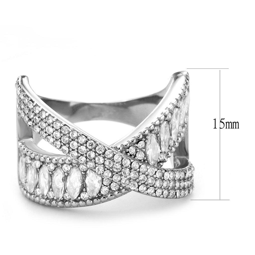 DA361 - High polished (no plating) Stainless Steel Ring with AAA Grade CZ  in Clear - Joyeria Lady