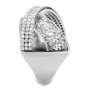 DA361 - High polished (no plating) Stainless Steel Ring with AAA Grade CZ  in Clear