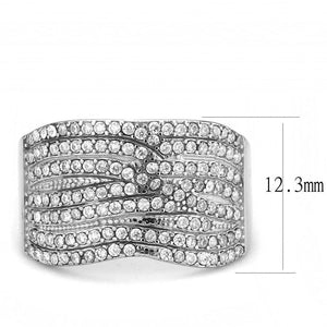 DA362 - High polished (no plating) Stainless Steel Ring with AAA Grade CZ  in Clear