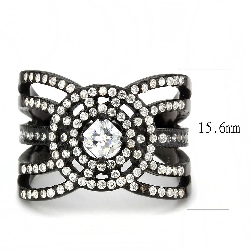 DA363 - IP Black(Ion Plating) Stainless Steel Ring with AAA Grade CZ  in Clear - Joyeria Lady