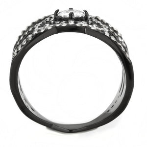 DA363 - IP Black(Ion Plating) Stainless Steel Ring with AAA Grade CZ  in Clear