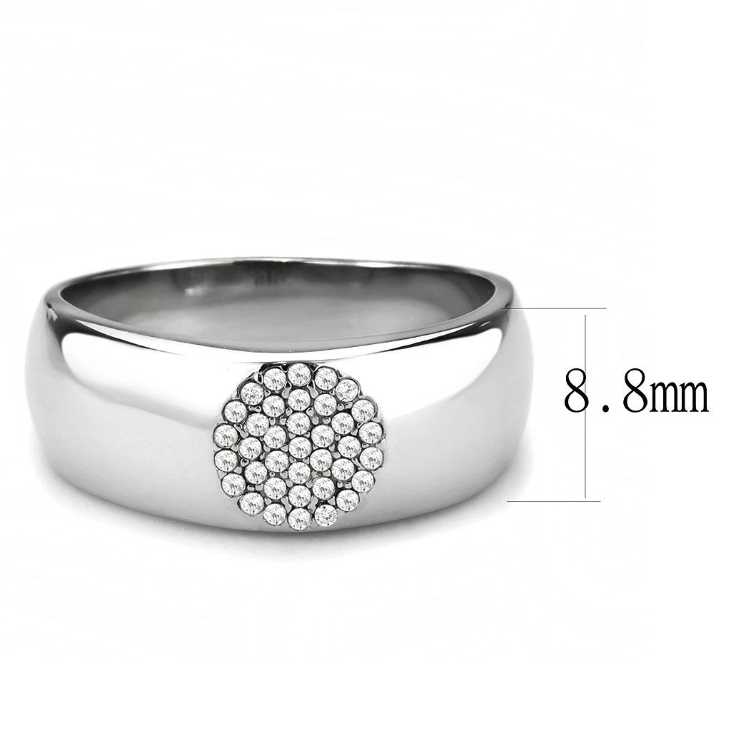 DA367 High polished (no plating) Stainless Steel Ring with AAA Grade CZ in Clear - Joyeria Lady