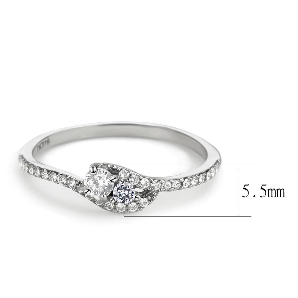 DA382 - High polished (no plating) Stainless Steel Ring with AAA Grade CZ  in Clear - Joyeria Lady