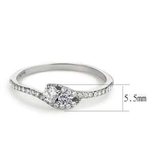 DA382 - High polished (no plating) Stainless Steel Ring with AAA Grade CZ  in Clear