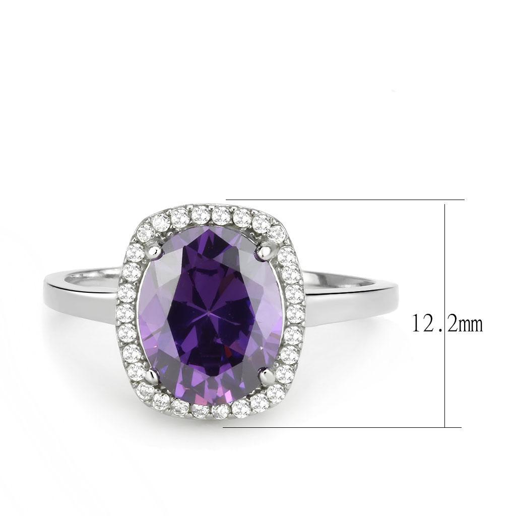 DA385 - High polished (no plating) Stainless Steel Ring with AAA Grade CZ  in Amethyst - Joyeria Lady