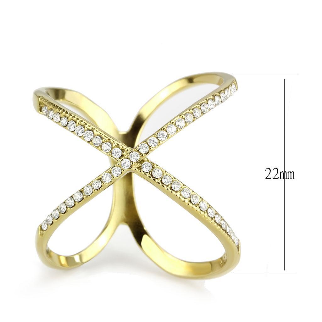 DA387 - IP Gold(Ion Plating) Stainless Steel Ring with AAA Grade CZ  in Clear - Joyeria Lady