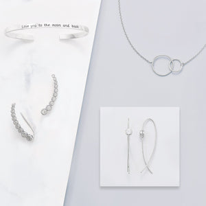 Rhodium Plated Thin Wire with Bezel CZ Earrings