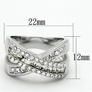 LO2942 Rhodium Brass Ring with Top Grade Crystal in Clear