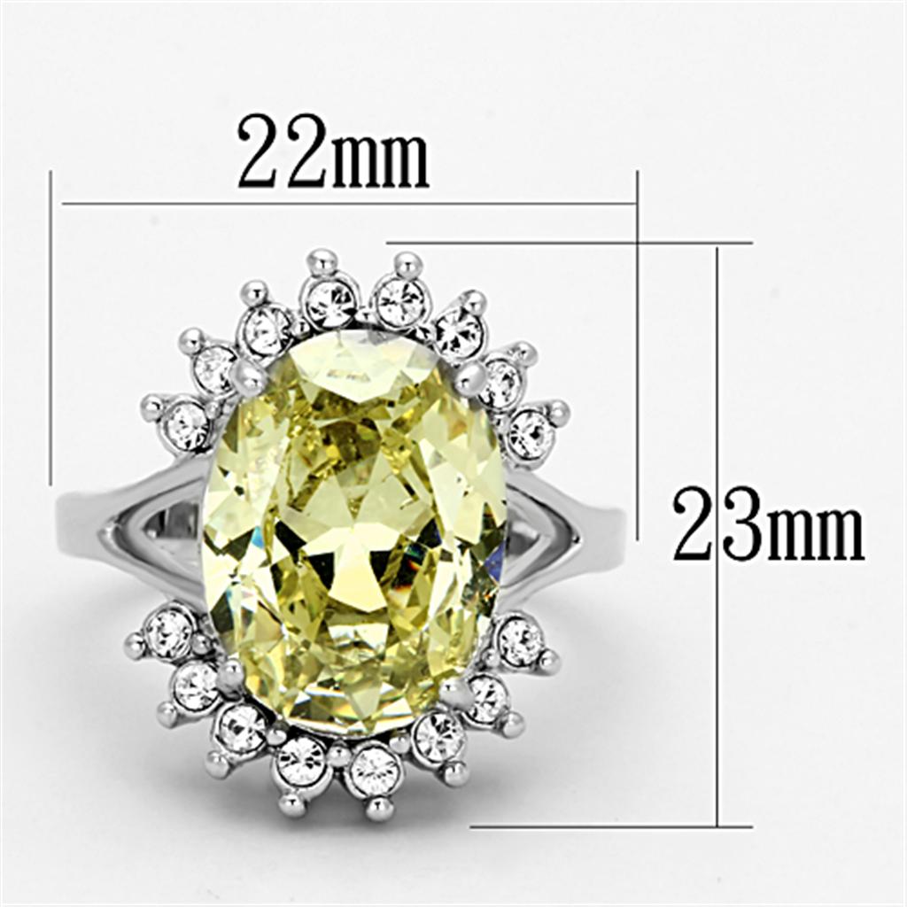LO2943 Rhodium Brass Ring with AAA Grade CZ in Apple Green color - Joyeria Lady