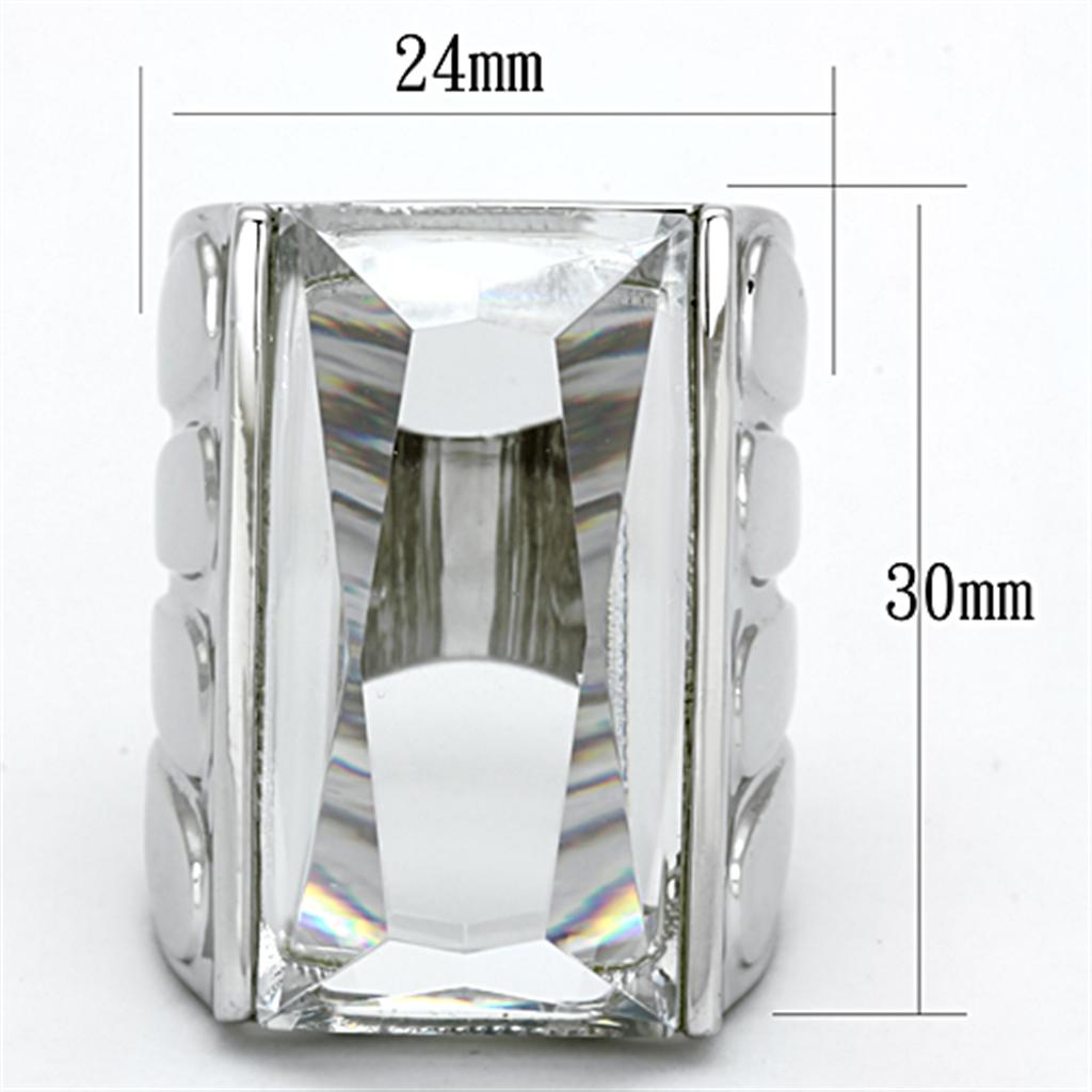 LO3030 Rhodium Brass Ring with AAA Grade CZ in Clear - Joyeria Lady