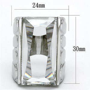 LO3030 Rhodium Brass Ring with AAA Grade CZ in Clear