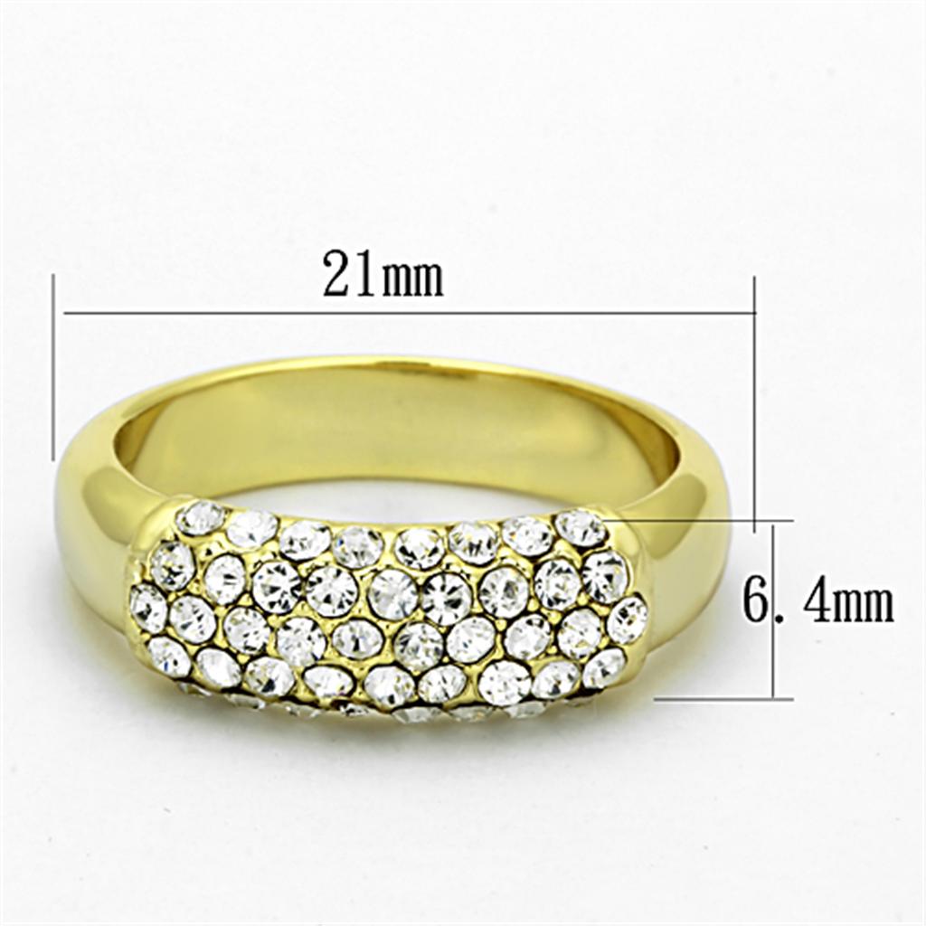 LO3067 Gold Brass Ring with Top Grade Crystal in Clear - Joyeria Lady