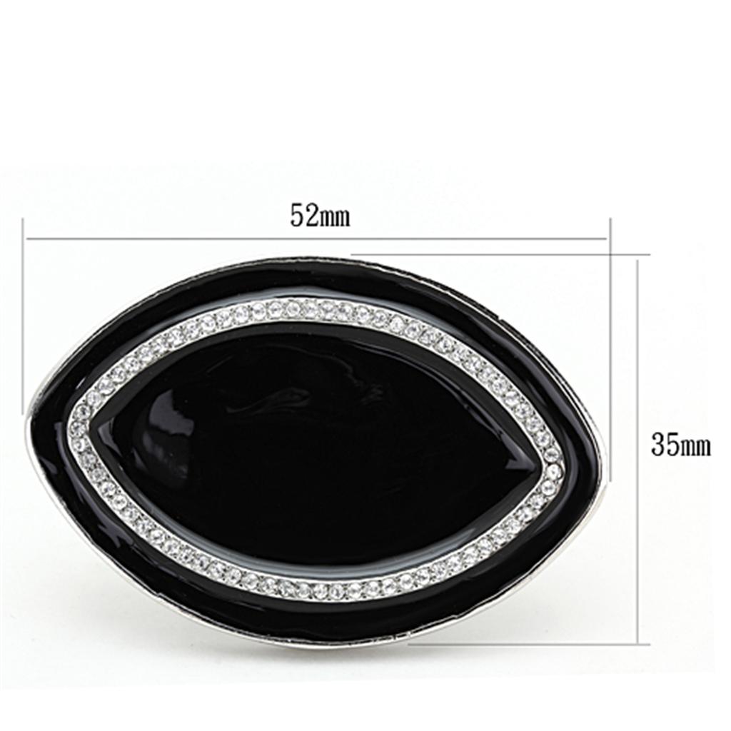 LO3217 Rhodium Brass Ring with Top Grade Crystal in Clear - Joyeria Lady