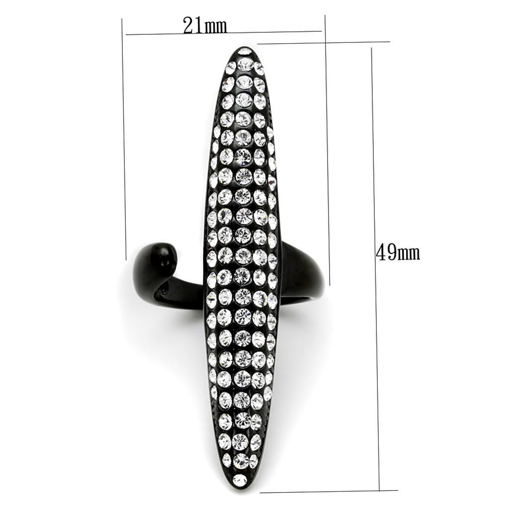 LO3510 - IP Black(Ion Plating) Stainless Steel Ring with Top Grade Crystal  in Clear - Joyeria Lady