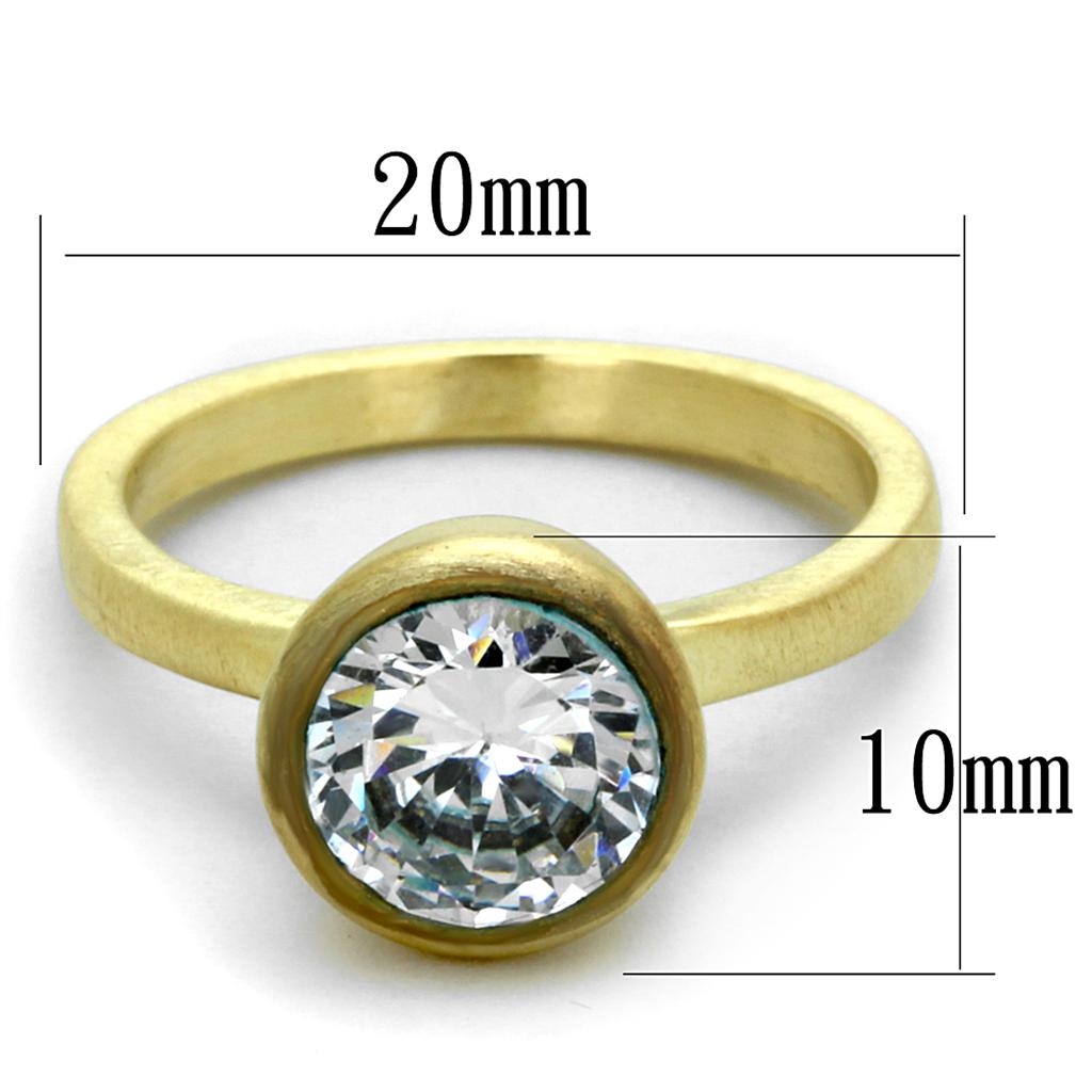 LO3538 Gold & Brush Brass Ring with AAA Grade CZ in Clear - Joyeria Lady