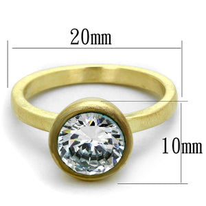 LO3538 Gold & Brush Brass Ring with AAA Grade CZ in Clear