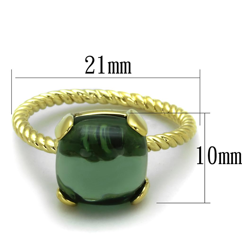 LO3546 Gold Brass Ring with Synthetic in Emerald - Joyeria Lady