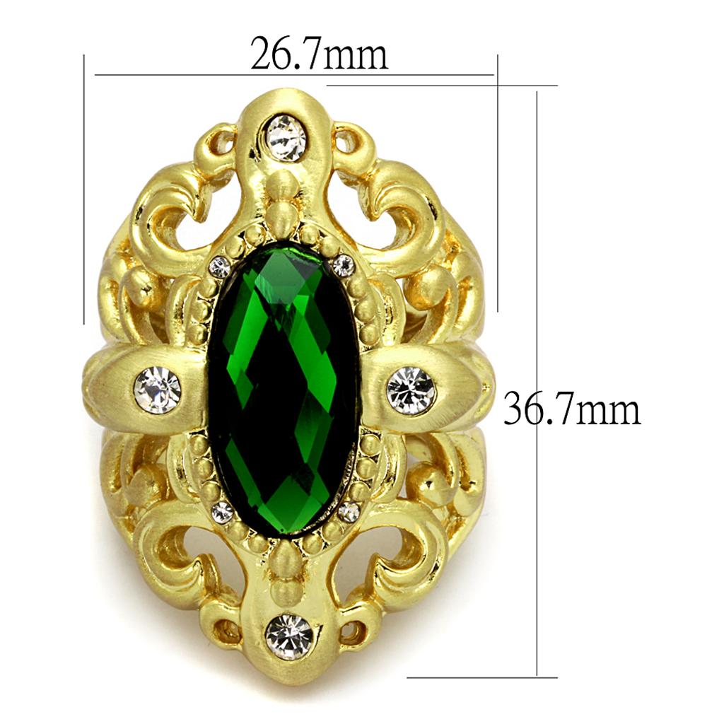 LO3665 Gold & Brush Brass Ring with Synthetic in Emerald - Joyeria Lady