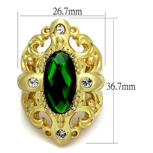 LO3665 Gold & Brush Brass Ring with Synthetic in Emerald