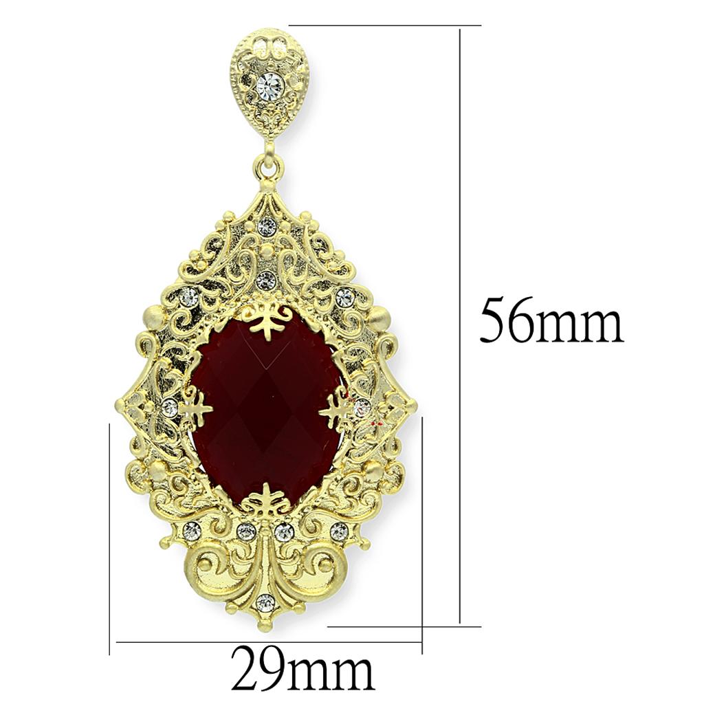 LO3673 Gold & Brush Brass Earrings with Synthetic in Siam - Joyeria Lady