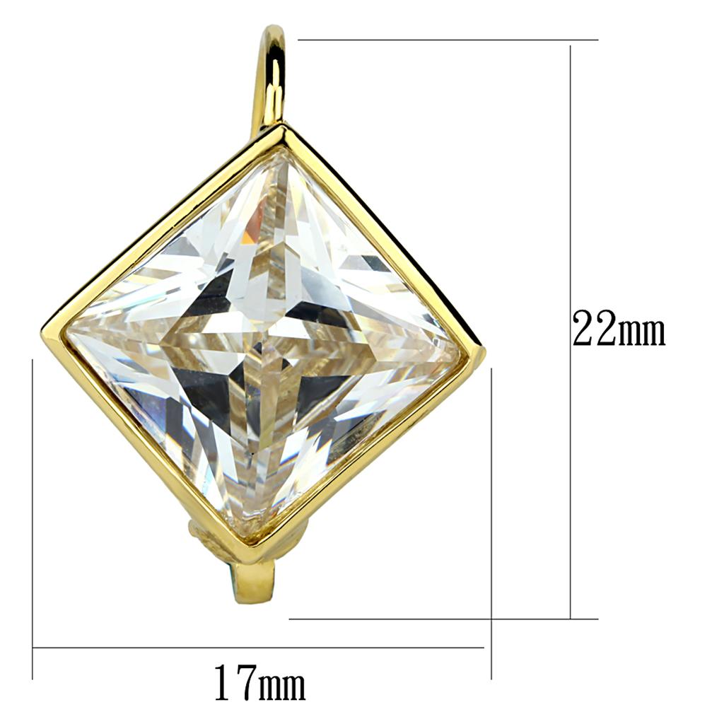LO3867 Gold Brass Earrings with AAA Grade CZ in Clear - Joyeria Lady