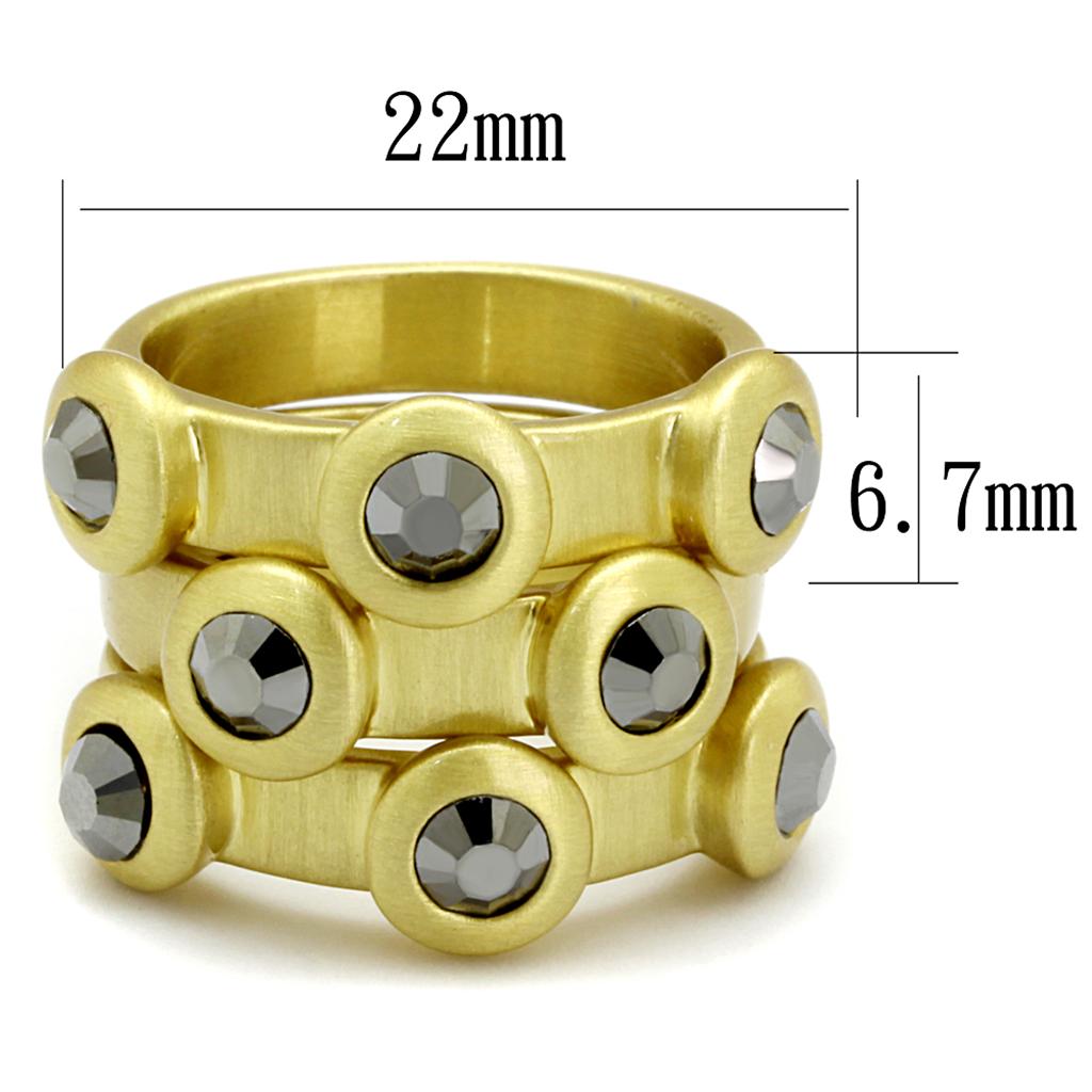 LO3917 Gold & Brush Brass Ring with Top Grade Crystal in Hematite - Joyeria Lady