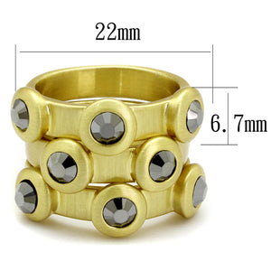 LO3917 Gold & Brush Brass Ring with Top Grade Crystal in Hematite