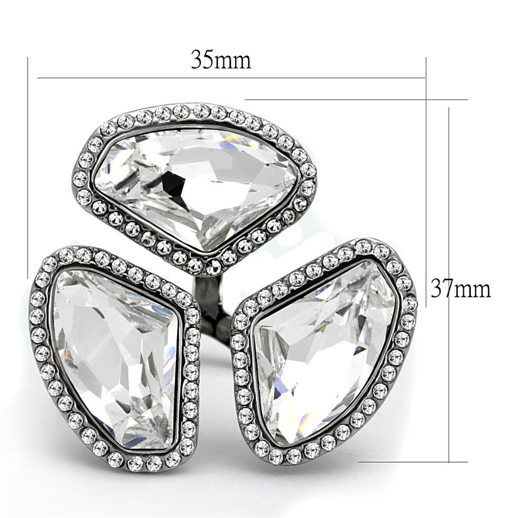 LO3938 High polished (no plating) Stainless Steel Ring with Top Grade Crystal in Clear