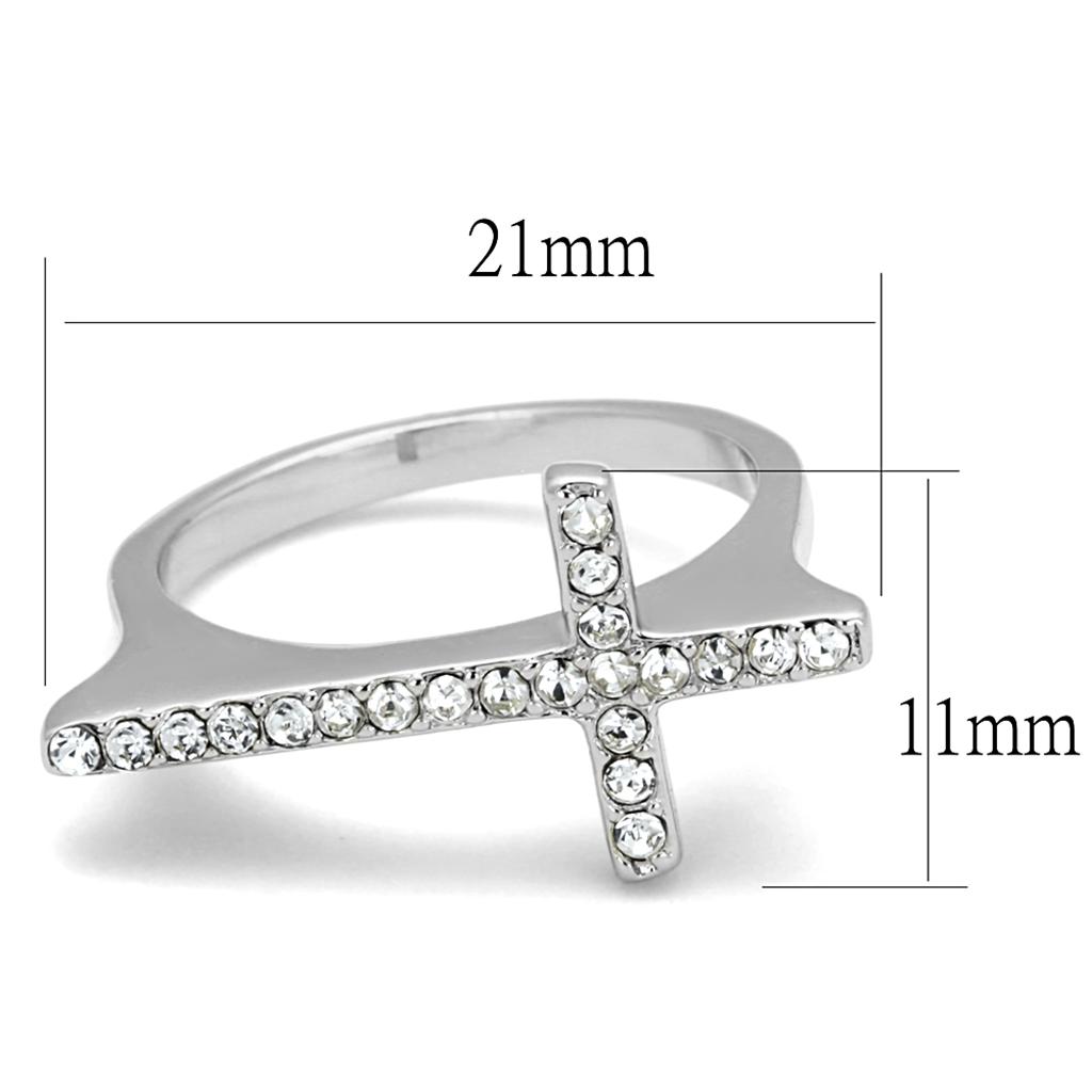 LO3976 Rhodium Brass Ring with Top Grade Crystal in Clear - Joyeria Lady