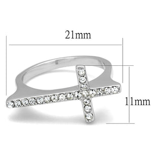LO3976 Rhodium Brass Ring with Top Grade Crystal in Clear