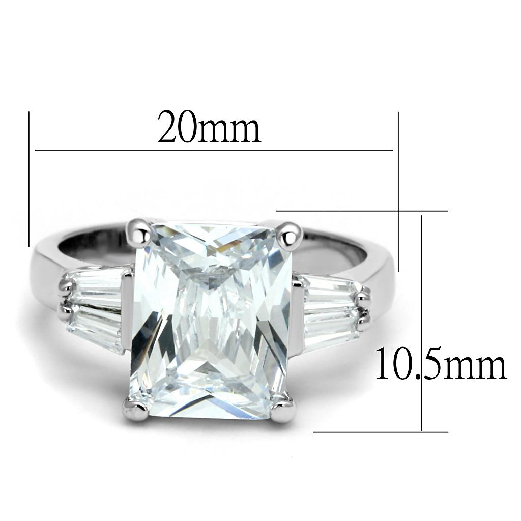 LO4091 Rhodium Brass Ring with AAA Grade CZ in Clear - Joyeria Lady