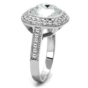 LO4092 Rhodium Brass Ring with Top Grade Crystal in Clear