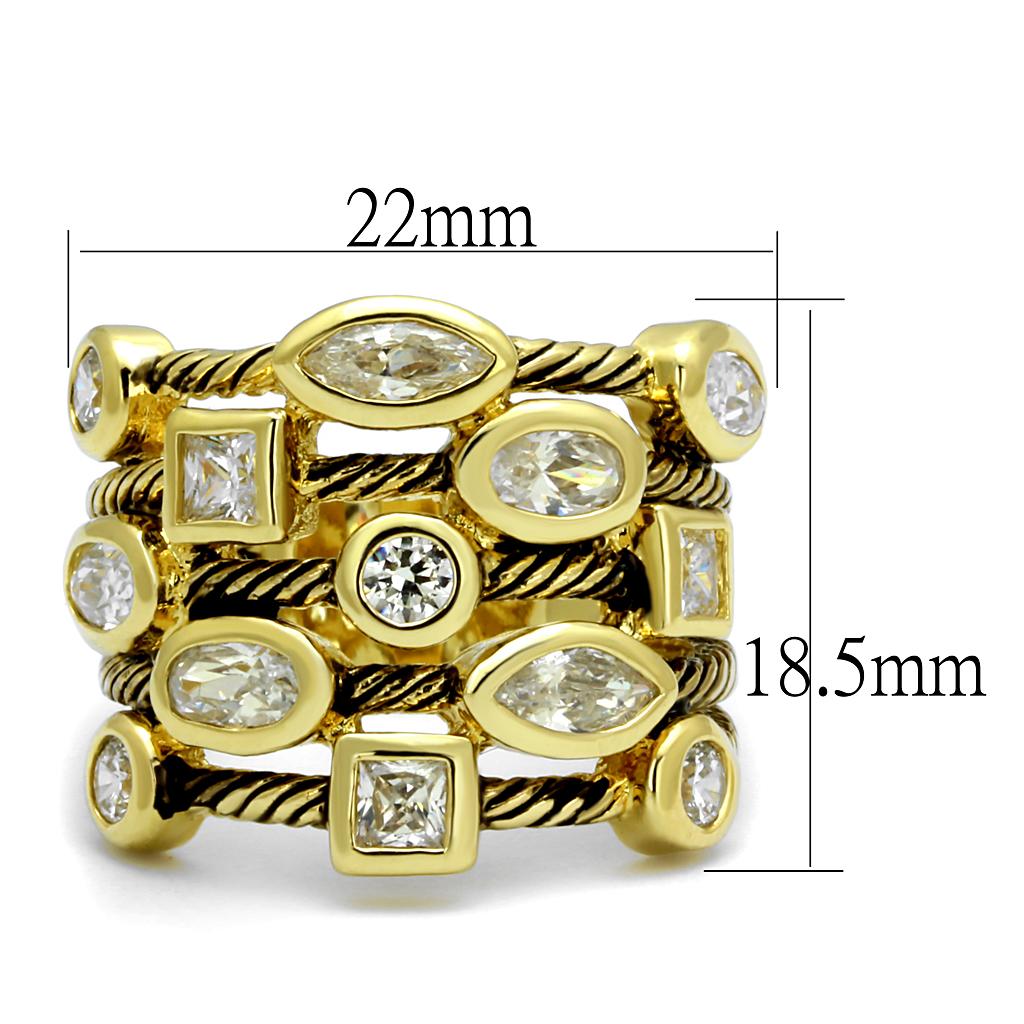 LO4096 Gold Brass Ring with AAA Grade CZ in Clear - Joyeria Lady