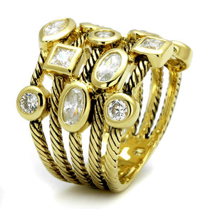 LO4096 Gold Brass Ring with AAA Grade CZ in Clear