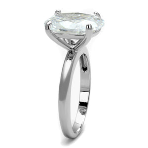 LO4124 Rhodium Brass Ring with AAA Grade CZ in Clear