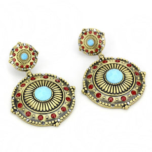 LO4685 Antique Copper Brass Earrings with Synthetic in Sea Blue