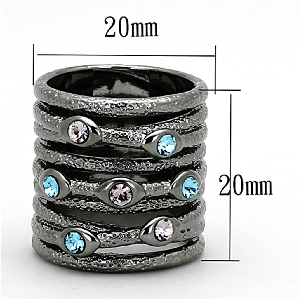 LOA883 Ruthenium Brass Ring with Top Grade Crystal in Multi Color - Joyeria Lady