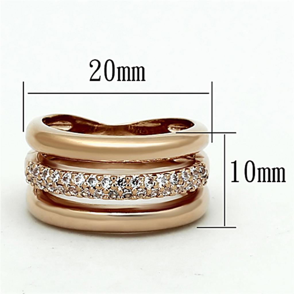 LOA900 Rose Gold Brass Ring with AAA Grade CZ in Clear - Joyeria Lady