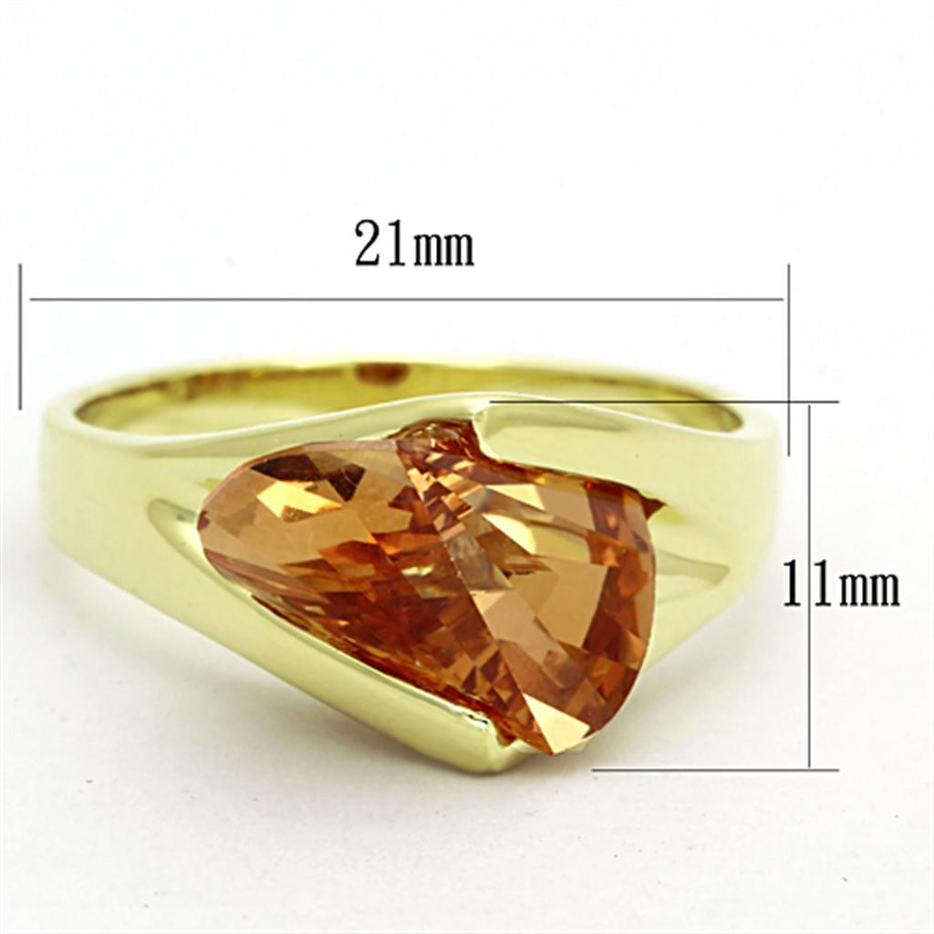 LOS645 - Gold 925 Sterling Silver Ring with AAA Grade CZ  in Champagne - Joyeria Lady