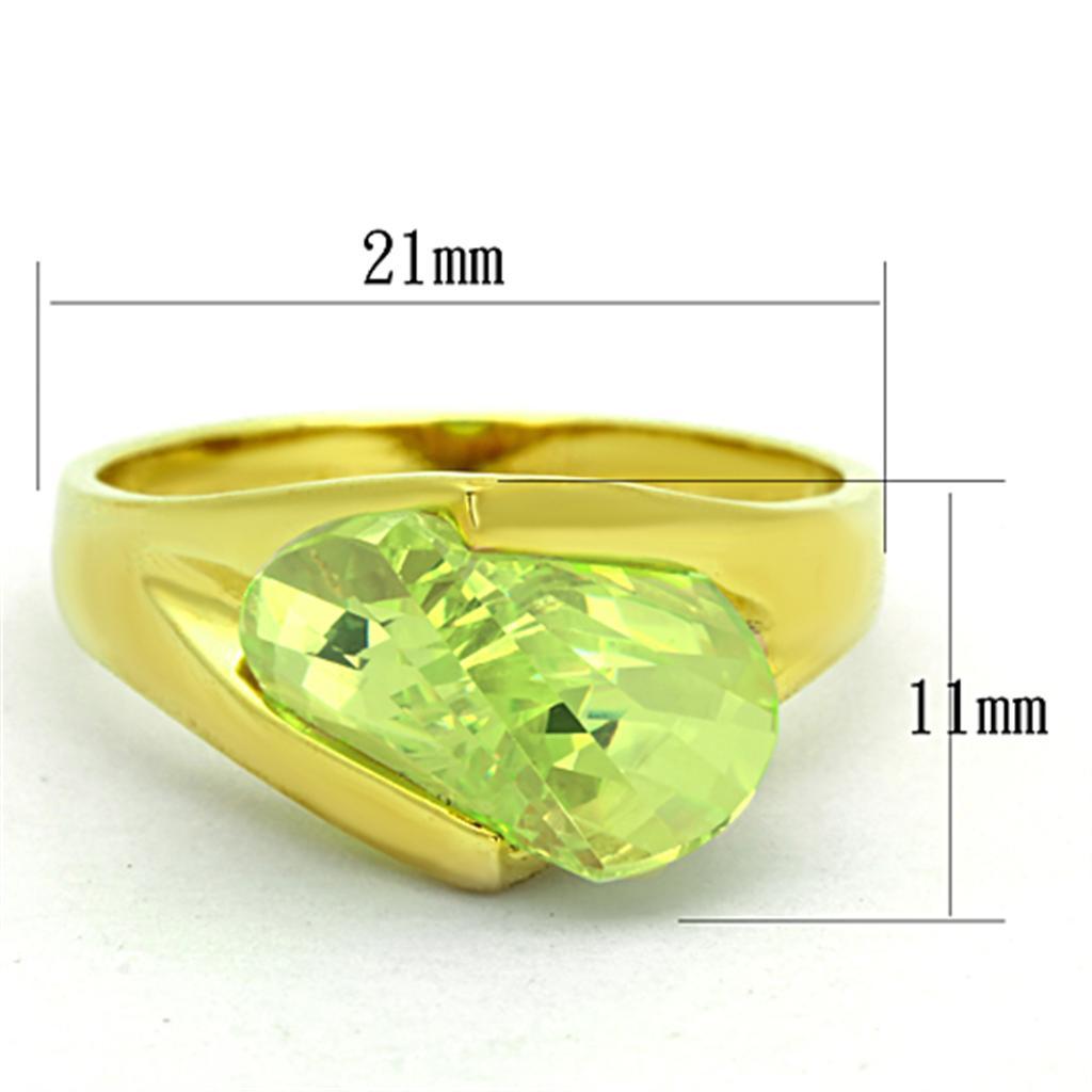 LOS647 - Gold 925 Sterling Silver Ring with AAA Grade CZ  in Apple Green color - Joyeria Lady